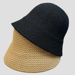 Spring and summer breathable Bucket Hat For Women 2022 fashion wave knitted fisherman hat Korean sunscreen basin cap black cap