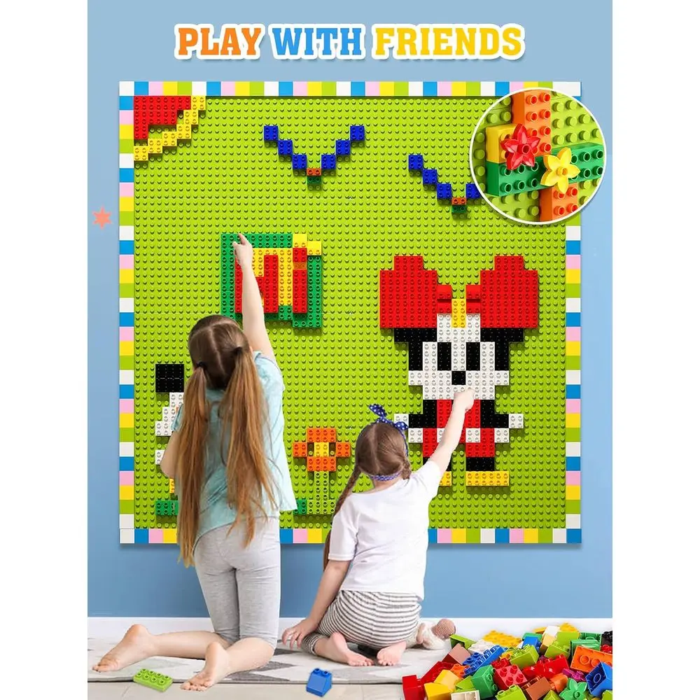 Juego de pared de bloques de construcción personalizables DIY, 8 Bases autoadhesivas (10x20), 440 piezas, Compatible con las principales marcas, Wal fácil y divertido