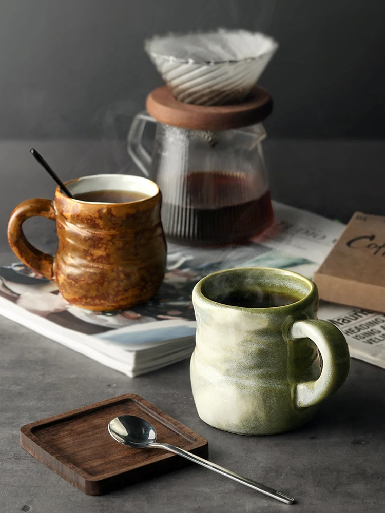 Handmade Ceramic Cups 280ML Japan Retro Style Simple 4 Colors Kiln Transmutation Coffee Drinkware Pottery Home Office Use