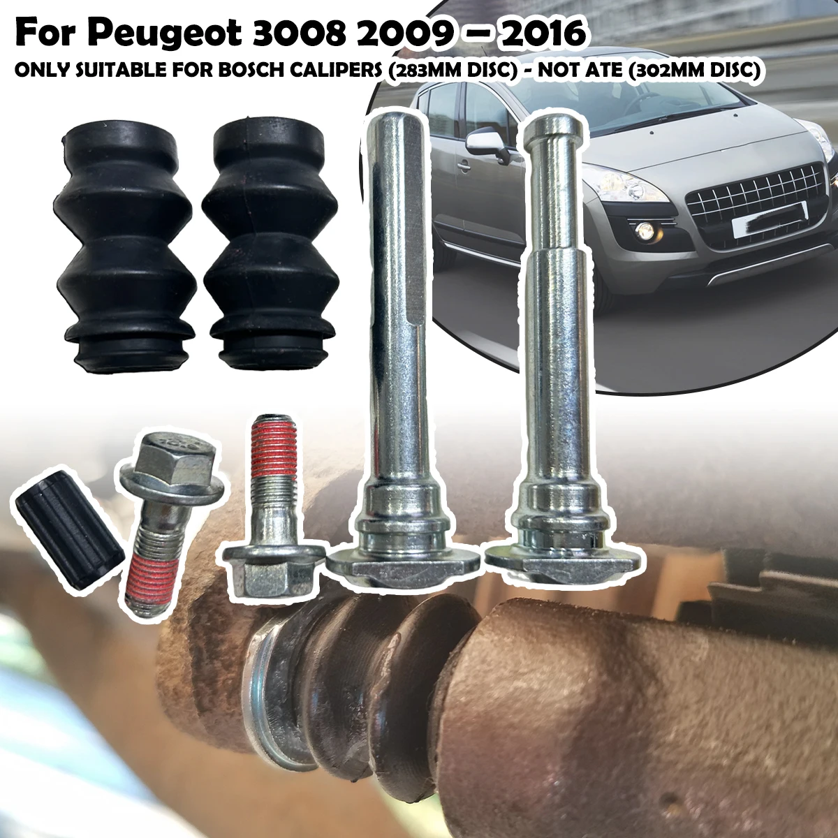 For Peugeot 3008 09-2016 Front Brake Caliper Slider Guide Pins Bolt Kit Left Right Disc Housing Bellows Sleeve Bushing 113-1355X