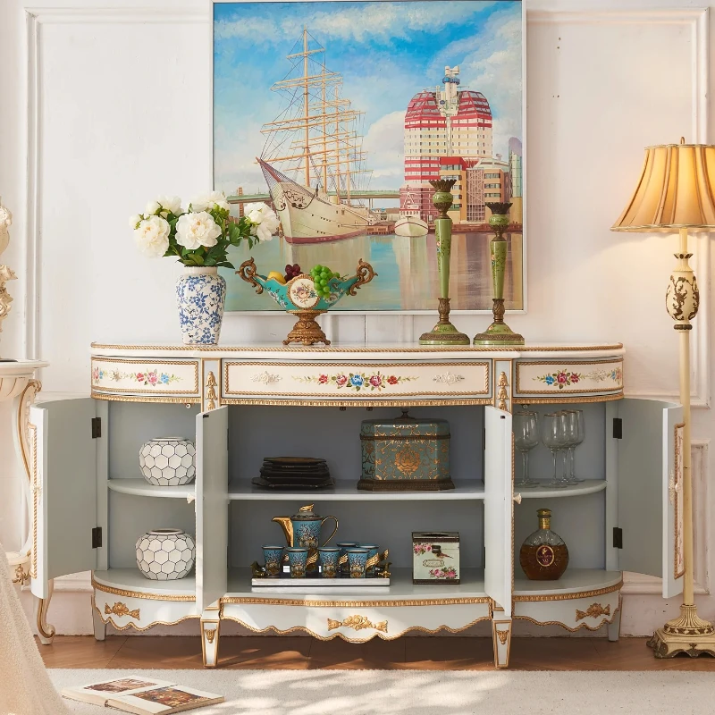 

French Villa Hand - Painted Solid Wood Luxury Entrance Cabinet, Usable in European Semi - circular Corridors and Bedrooms