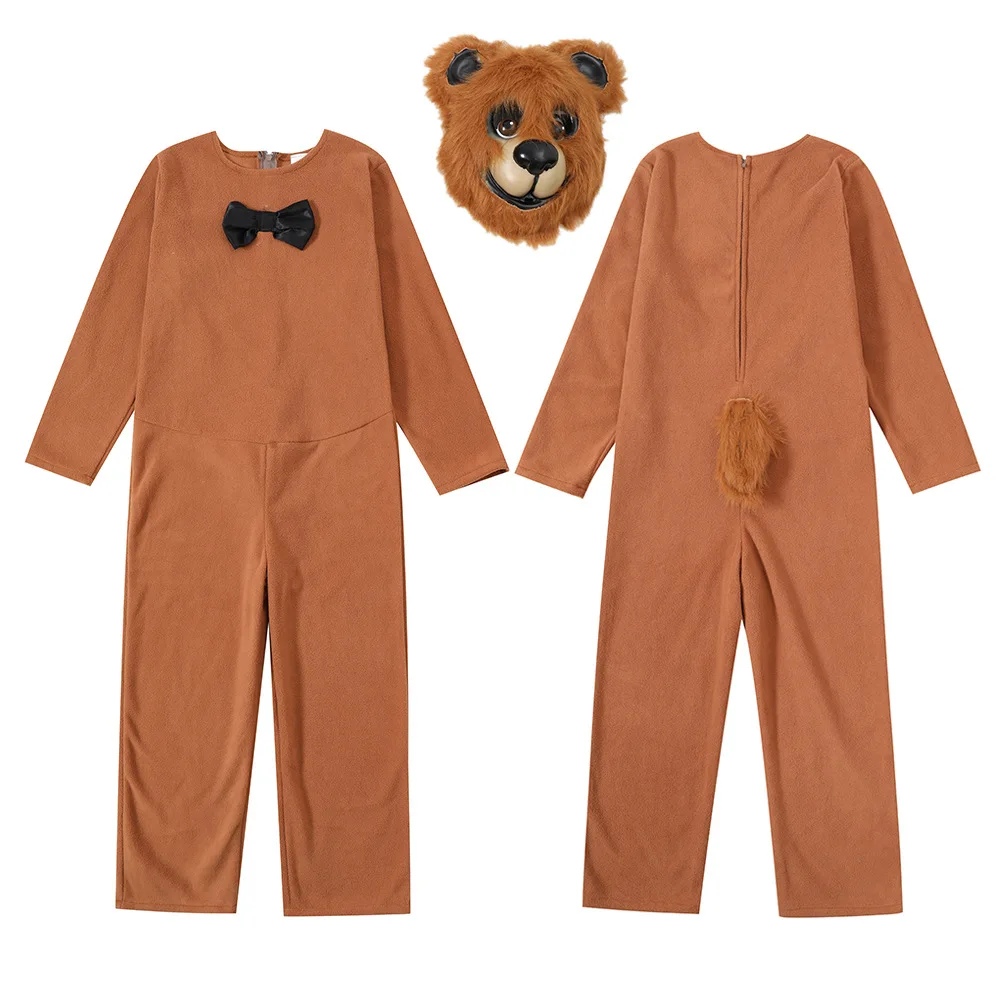 2024 Unisex Boy Girl Animal Fancy Dress Up Cute Brown Killer Bear Costume for Kids With Furry Mask