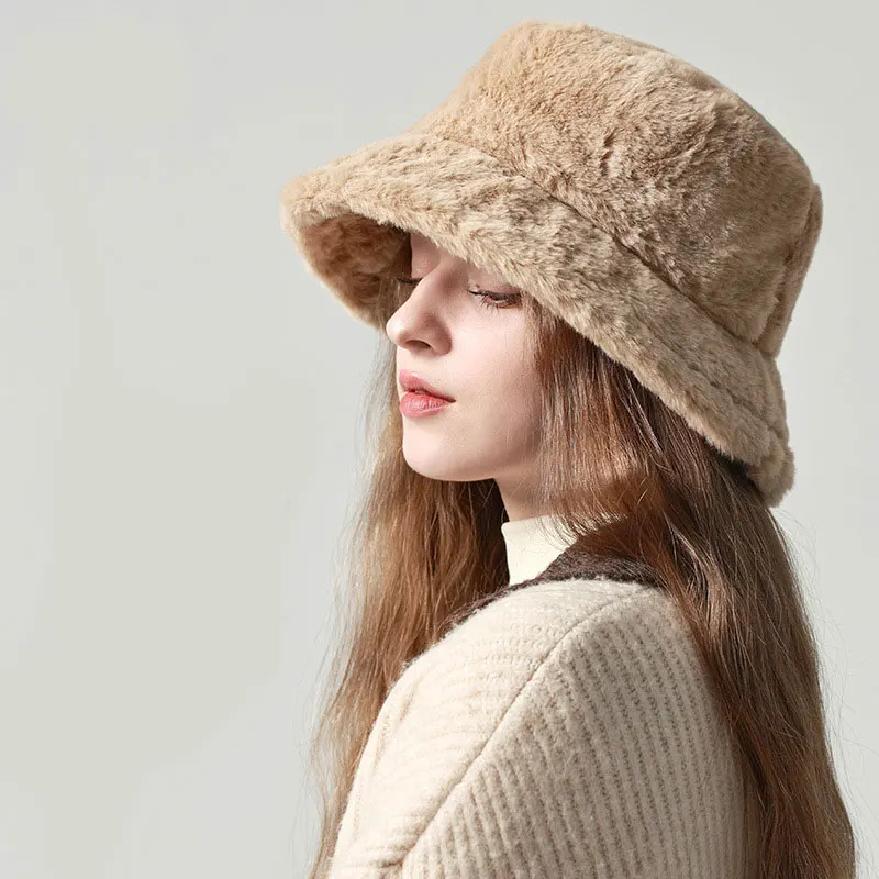 Autumn and Winter Hat Imitation Rabbit Fur Sweet and Cute Plush Versatile Fisherman Hat Warm Thickened Basin Hat