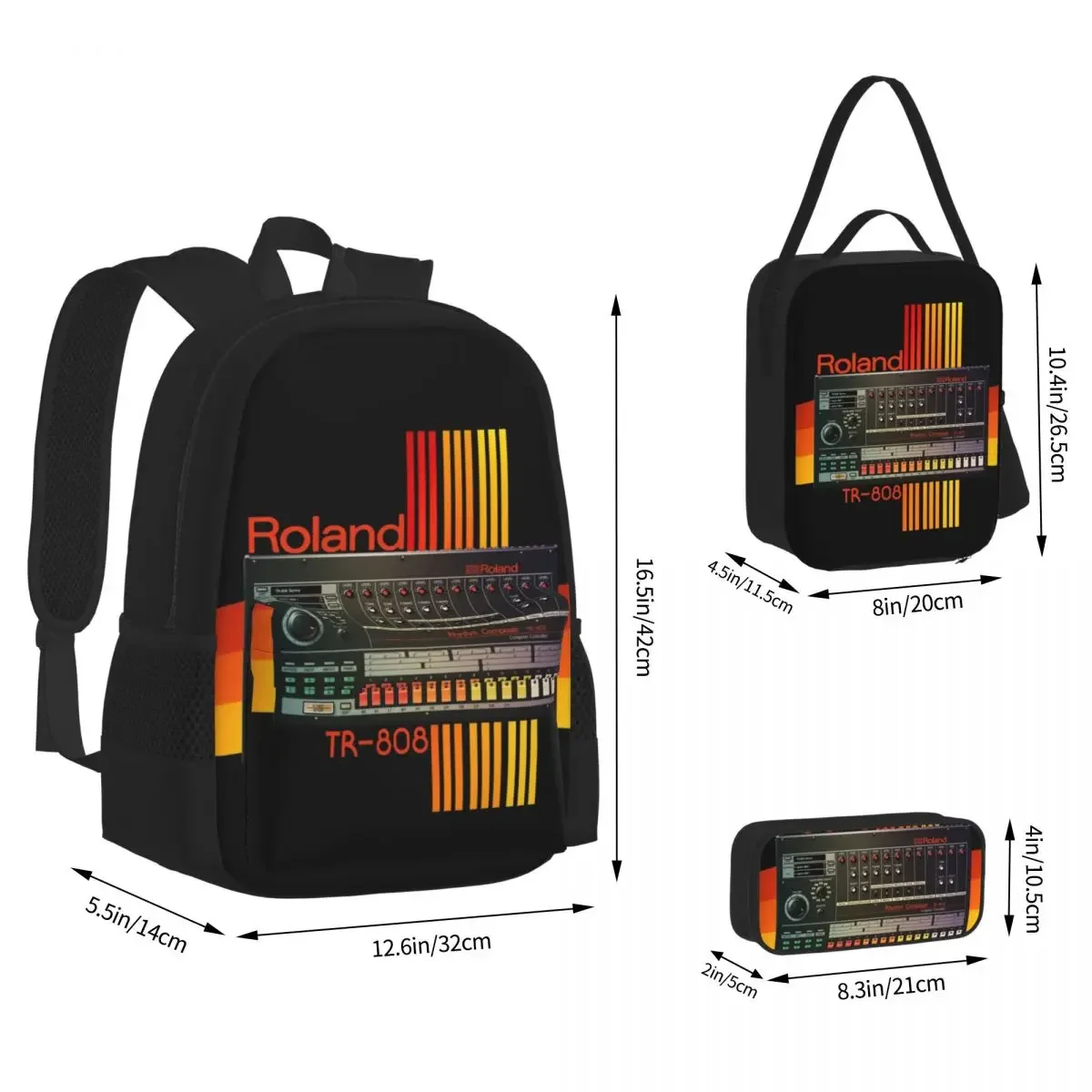 Roland Tr-808 Drum Machine Model Backpacks Boys Girls Bookbag Children School Bags  Rucksack Lunch Bag Pen Bag Three-Piece Set