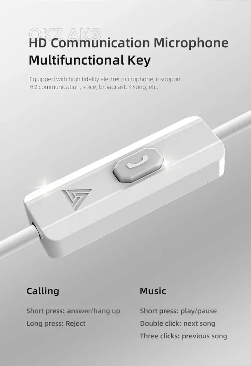 QKZ AK3 HiFi 3,5-mm-Kopfhörer mit Mikrofon, Bass, Geräuschunterdrückung, für Sport, Gaming, Musik, Stereo-Sound, Ohrhörer – Detail 16