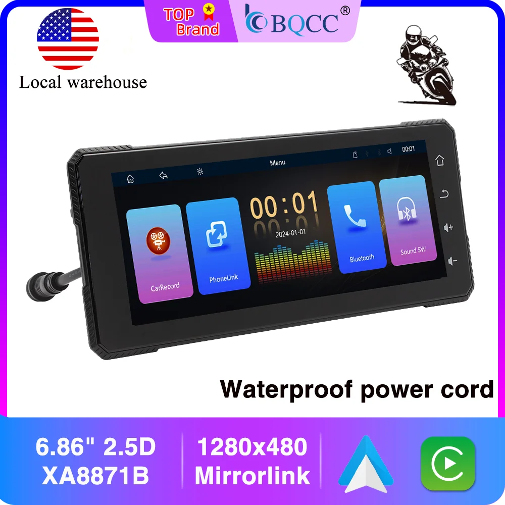 

BQCC 6.86 inches 2.5D For portable MP5 for motorcycles Dual BT Mirrorlink Wireless Android AUTO/ CarPlay Built-in DVRStereo