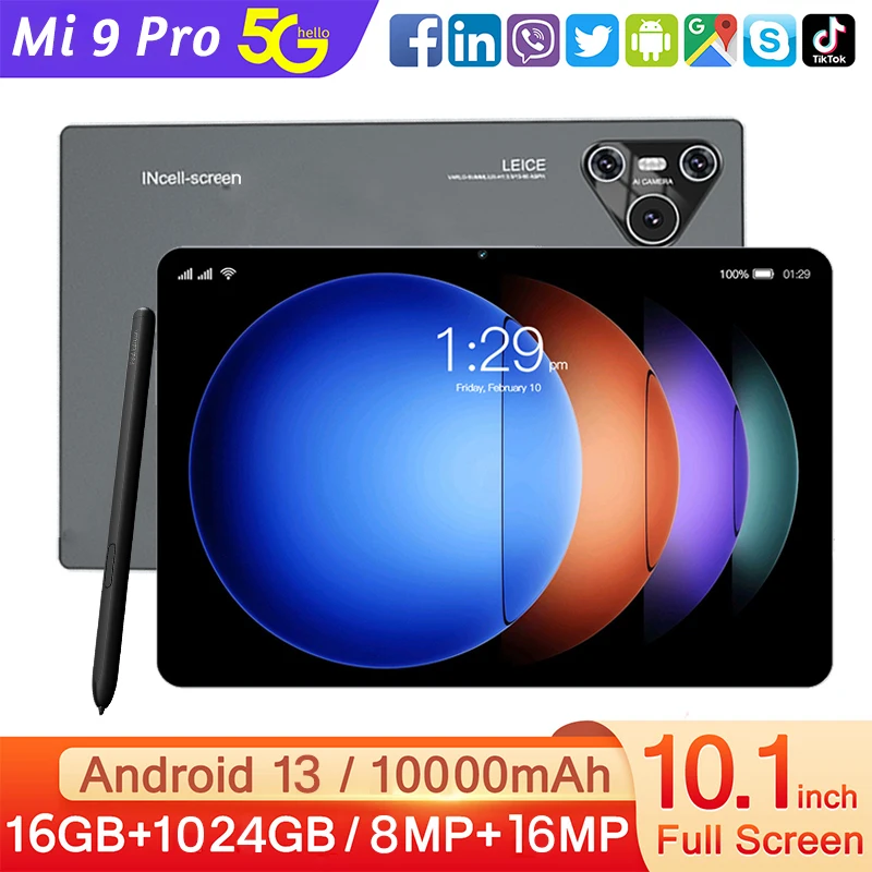 

2025 NEW Mi Tablet Pad 9 Pro 10.1 inch 16GB+1024GB HD 4K Screen Android Tablet PC snapdragon870 5G Dual SIM WiFi Google Tablette