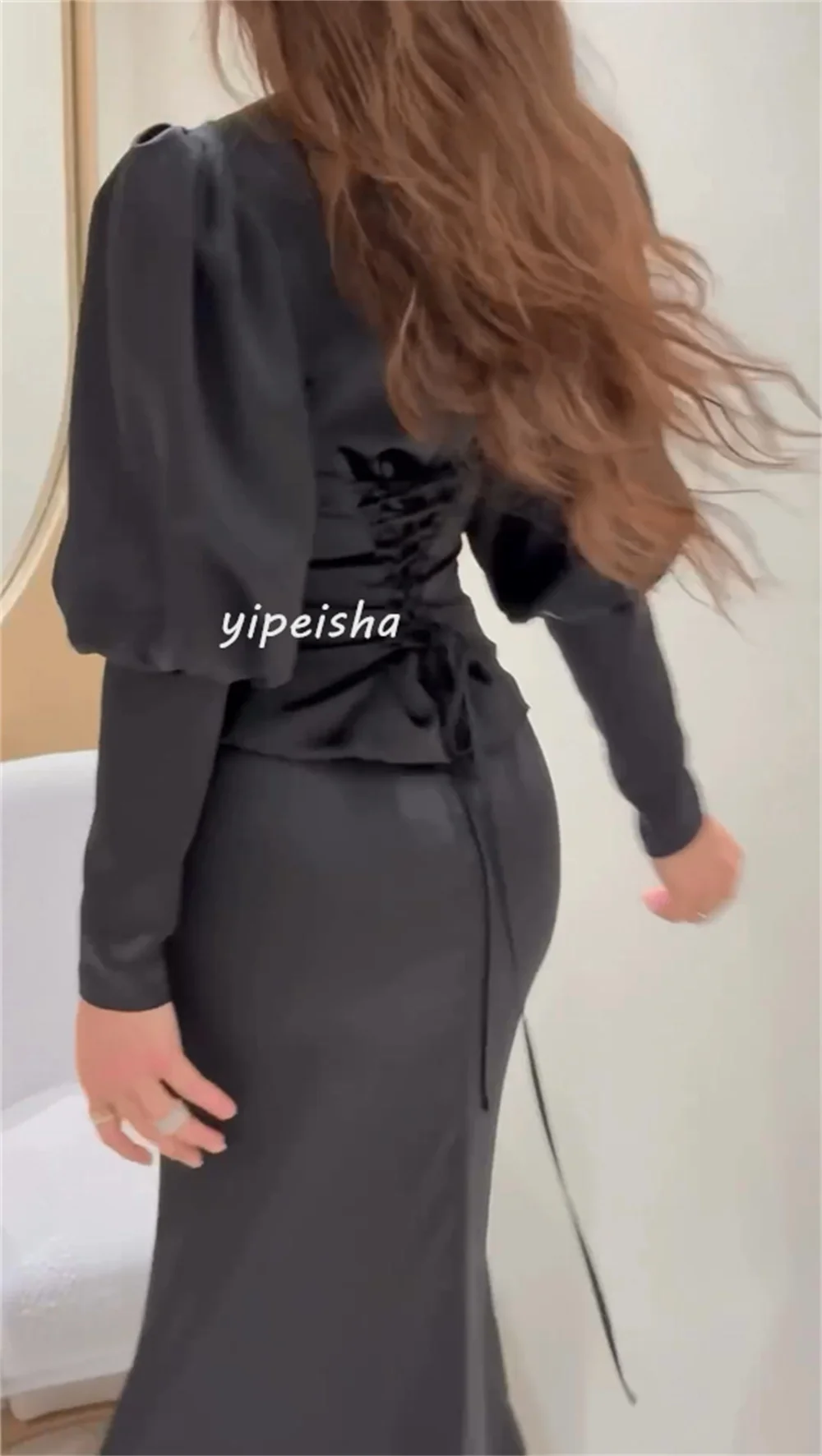 Customized High Quality Exquisite Jersey Pleat Rhinestone Button Mermaid Square Neck Long Dresses Evening Dresses Modern Style P