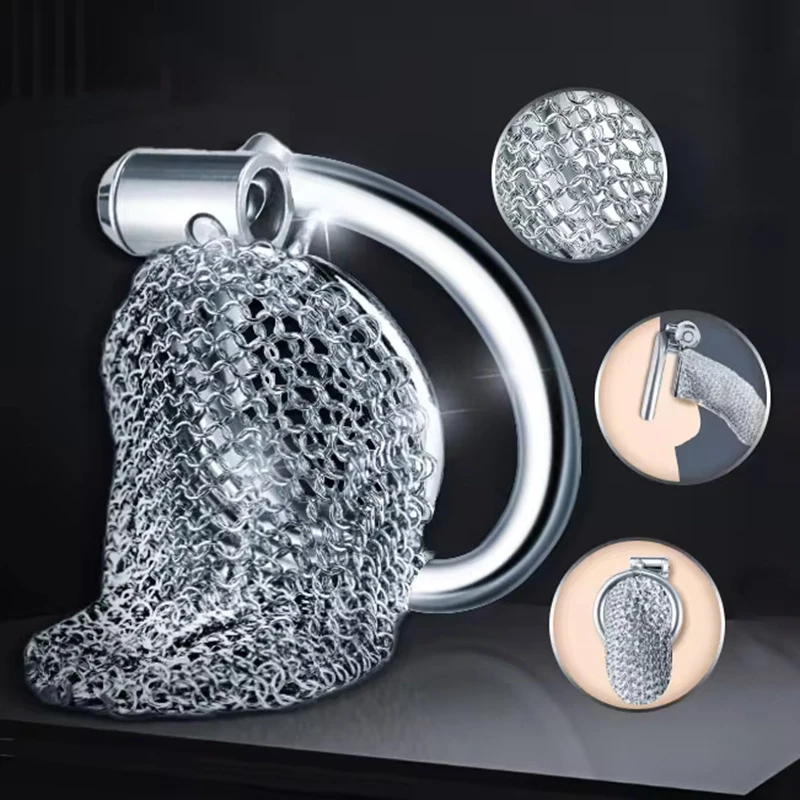 Stainless Steel Hidden Metal Mesh Male Chastity Cage Penis Stainless Steel Hidden Lock Adult Bondage Sex Abstinence Toy