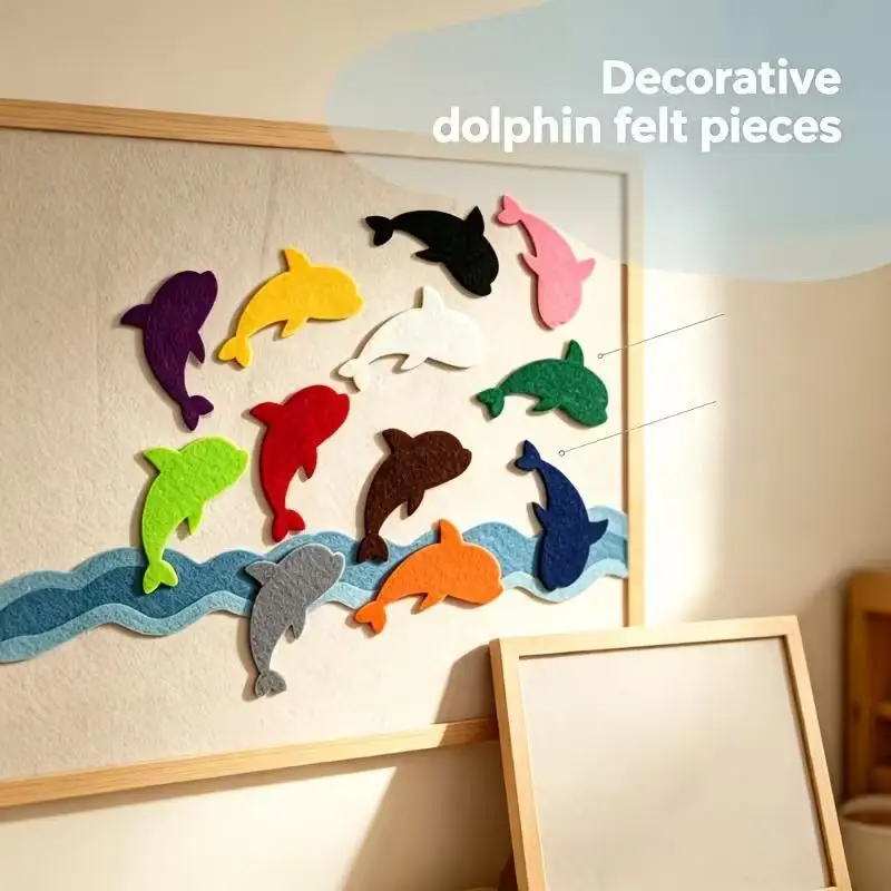 10Pcs Felt Dolphin Decorative Patches Assorted Bright Colors Soft Material For Kids DIY Craft Art Projects