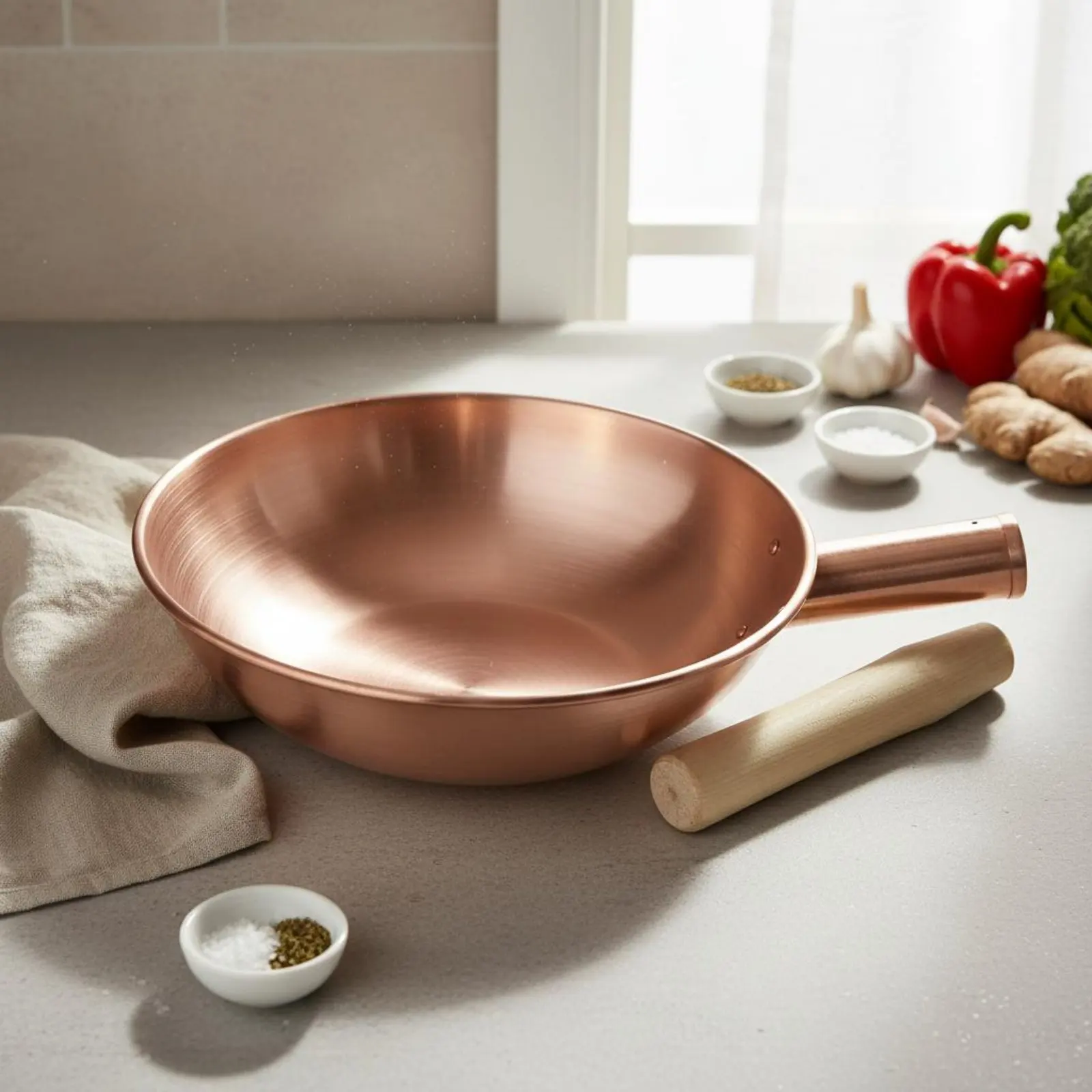 

Long Handle Wok Quick Heat up Copper Wok Skillet Even Heating Cookware Long-Lasting