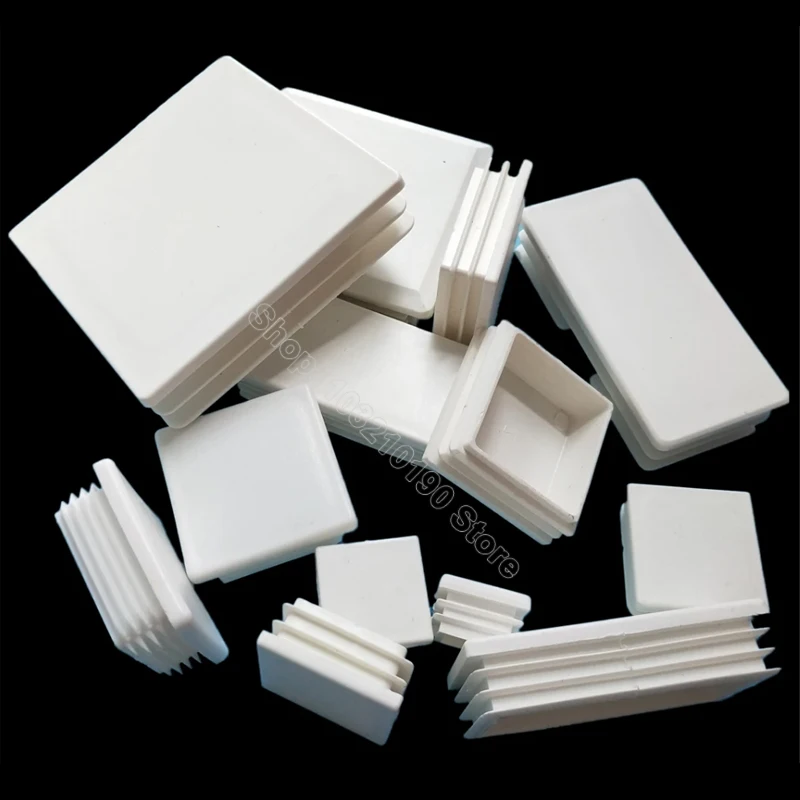 Rectangle/Square White Plastic Blanking End Cap Pipe Tube Inserts Plugs Bung Cover Steel table Leg Feet Pad 10x20mm to 200x200mm