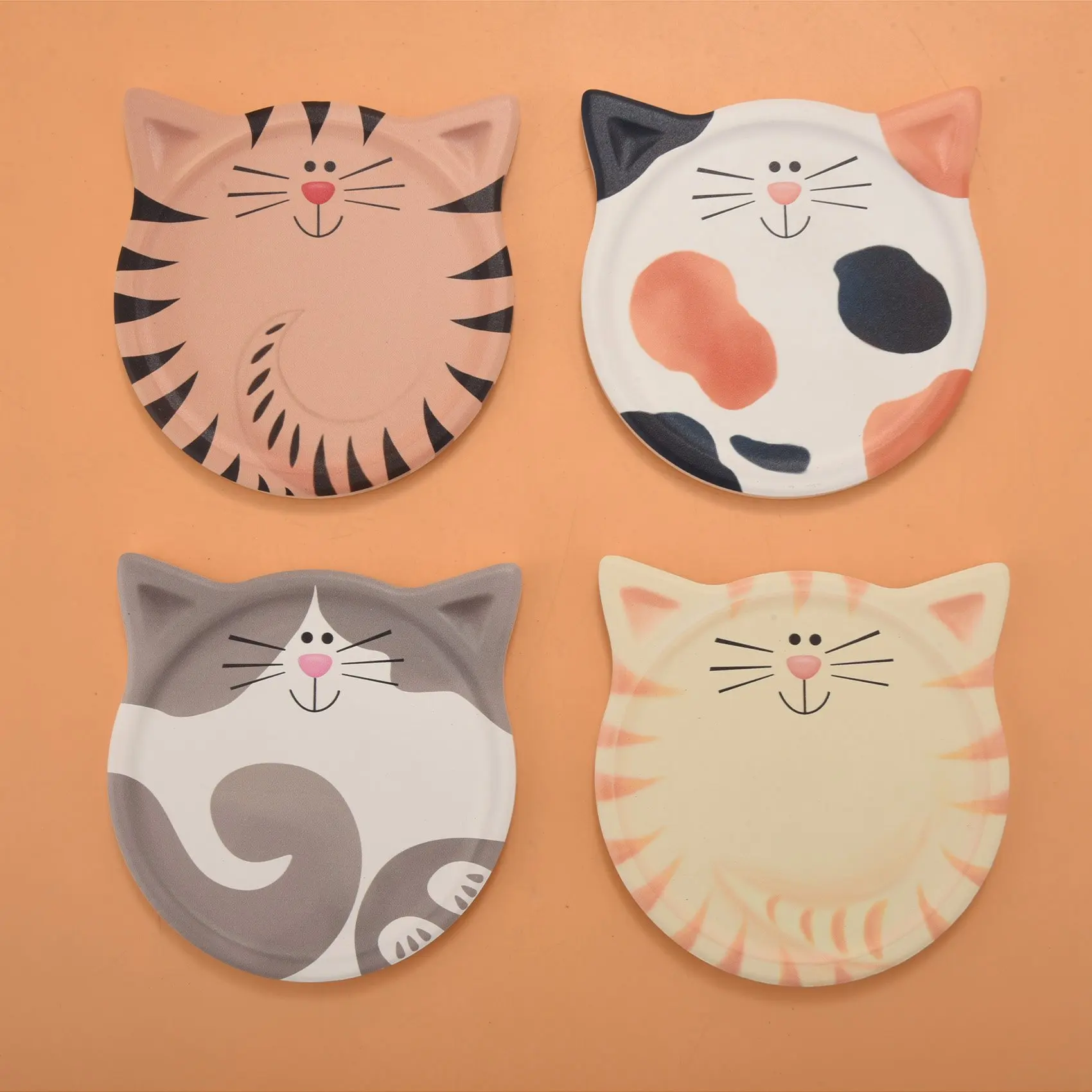 H-W 4 pièces dessous de verre pour boisson, dessous de verre absorbant l'eau, dessous de verre pour chat mignon, pour Table basse, lait, café, boisson chaude, Etc.