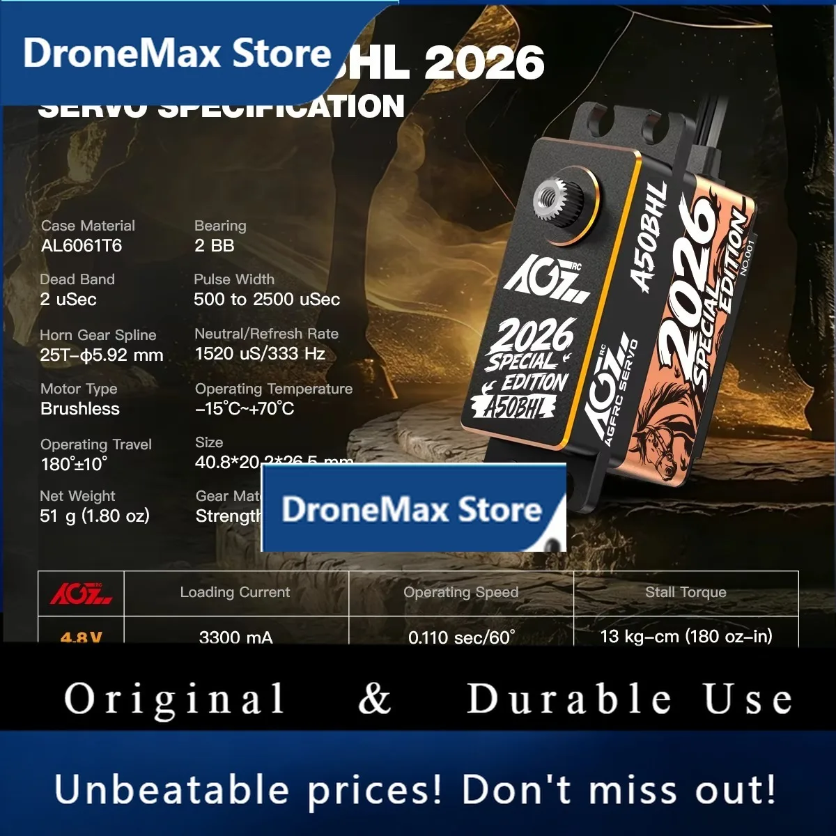 DroMaAGFRC A50BHL Special Edition 19KG Programmable Low Profile Brushless Servo For RC Drifting