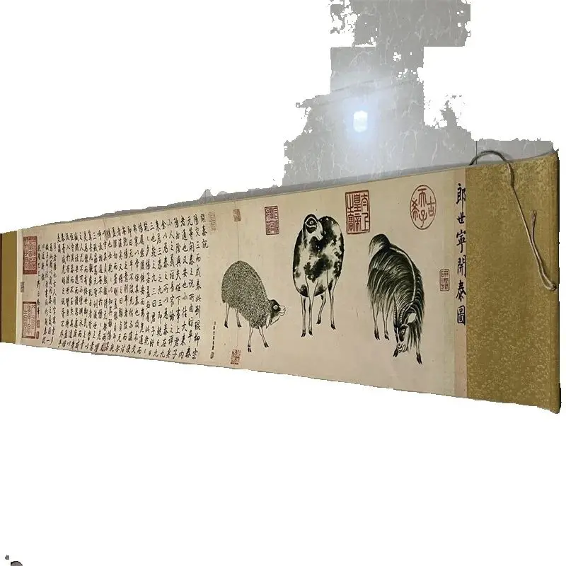 China Old long Scroll Painting ,Lang Shining's Watercolor Kaitai Painting collectibles