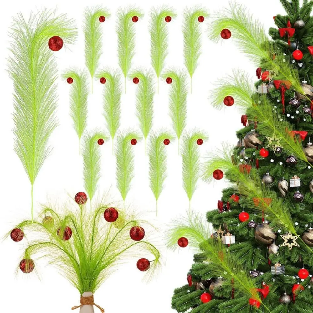 10pcs Artificial Christmas Tree Topper Fake with Ball Simulation Green Plants Decorative Green Reed Decoration Wedding