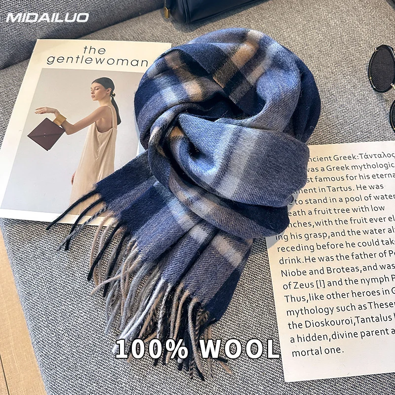 وشاح من الصوف 100% 70.87 * 12.6 بوصة وشاح شتوي دافئ ومقاوم للرياح أنيق وعصري غير قابل للتمدد متعدد الوظائف