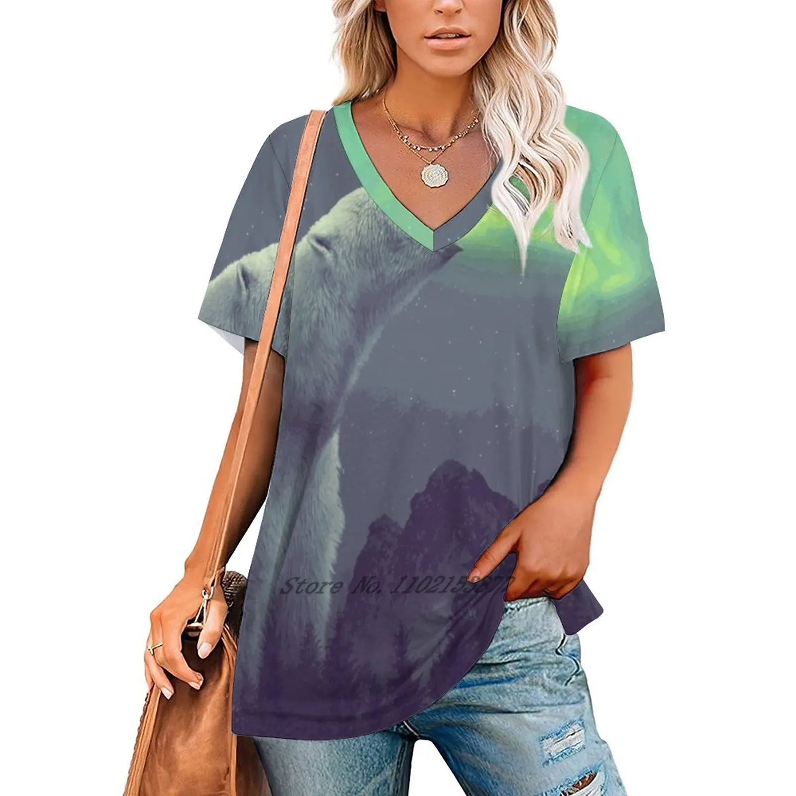 Camiseta Sexy con cremallera Aurora, Tops informales, jersey hueco, camisetas para mujer, oso Polar Aurora, aurora boreal