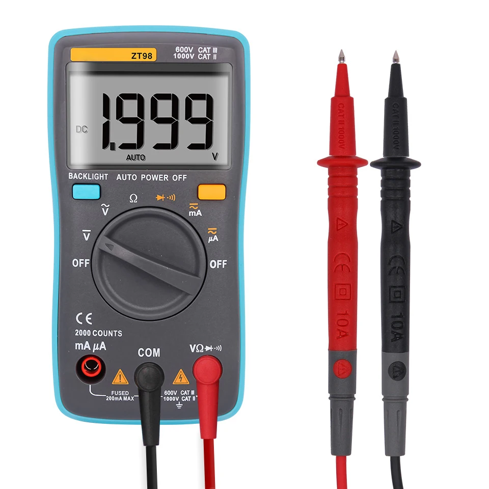 ZT98-Pen tipo multímetro de carro digital, alcance automático, NCV, 6000 contagens, CA, tensão DC, medidor eletrônico