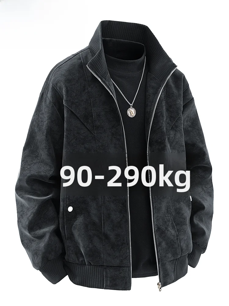

MoChao Suede Jaet Large Size Stand Collar Men's Loose Trendy Outerwear plus Size Hong Kong Sle Casual Men's Wear