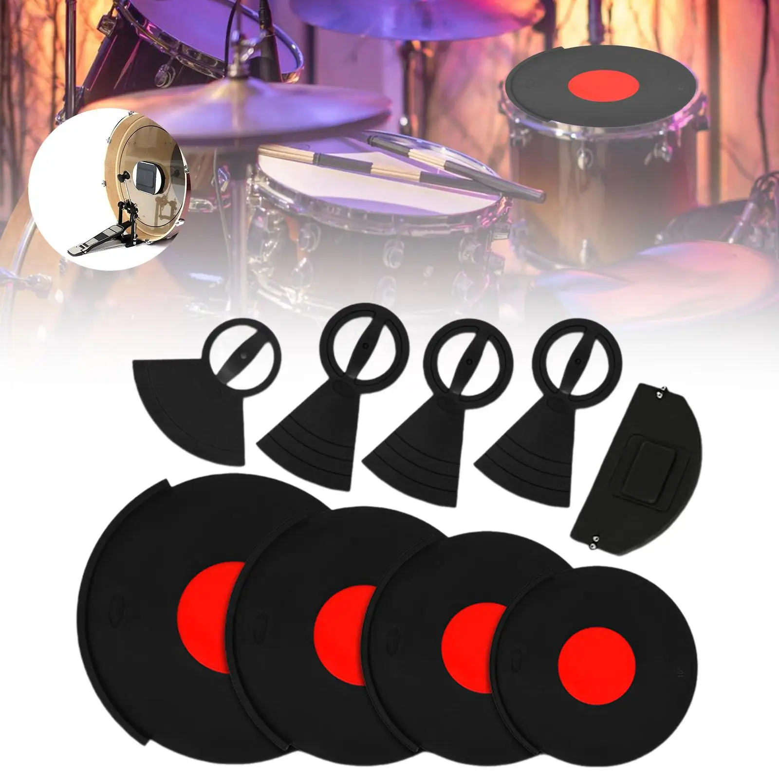 

9 Pieces Drum Mute Pads Easy to Install Reducing Noise Dampers Quiet Practicing Pad Portable Cymbal Mutes Silicone Drum Mute Set