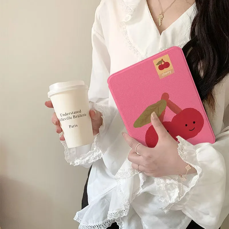 Cute Cherry Cover With Pencil Holder for IPad Air6 10th Gen Air4/5 10.9 Pro11 IPad10.2 7th 9th 8th 10.5 9.7 Mini6 7 Tablet Case