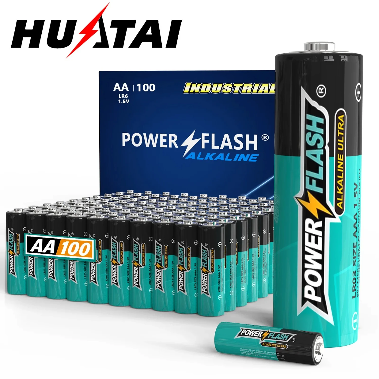 

PowerFlash AA 100 pcs Alkaline Long-Lasting Batteries, double A, LR06 High-performance Battery , Work, Various De