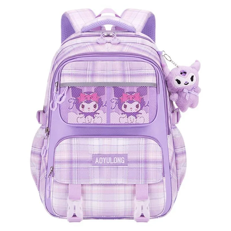 Sanrio Kulomi lindo bolso escolar divertido para niños Yugui perro simple a cuadros dulce impresión mochila de gran capacidad