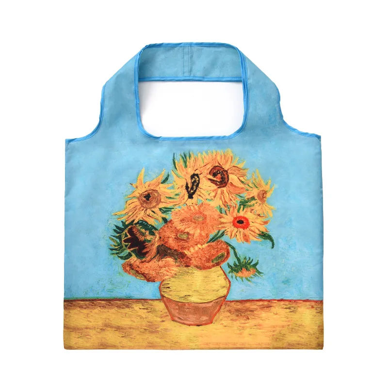 Van Gogh Hand Painted Oil Painting Shopping Bag Famous Painting Pattern Storage Bag Portable Foldable Travel Bag One Shoulder