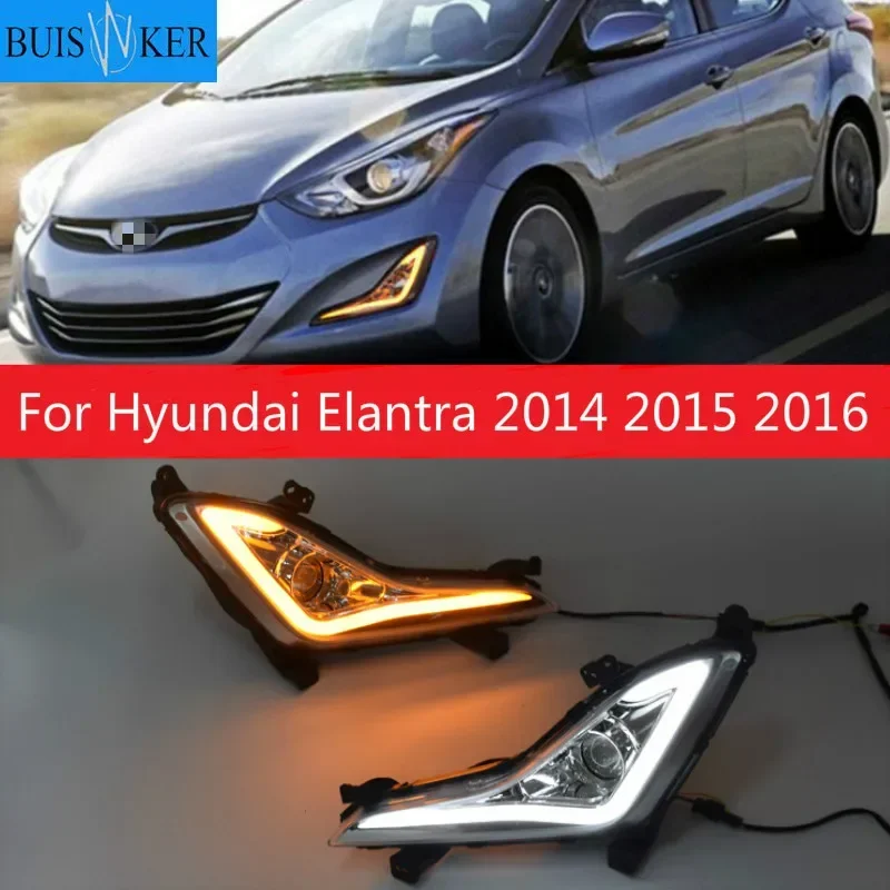 

1Pair LED DRL Daytime Running Lights Fog Lamp For Hyundai Elantra 2014 2015 2016 Car Front Bumper Fog lamps Turn Singal White