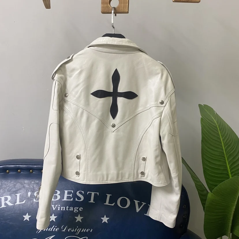   Ning 本革 Jaet レディース オートバイ スリムフィット リベット ジッパー アウターウェア