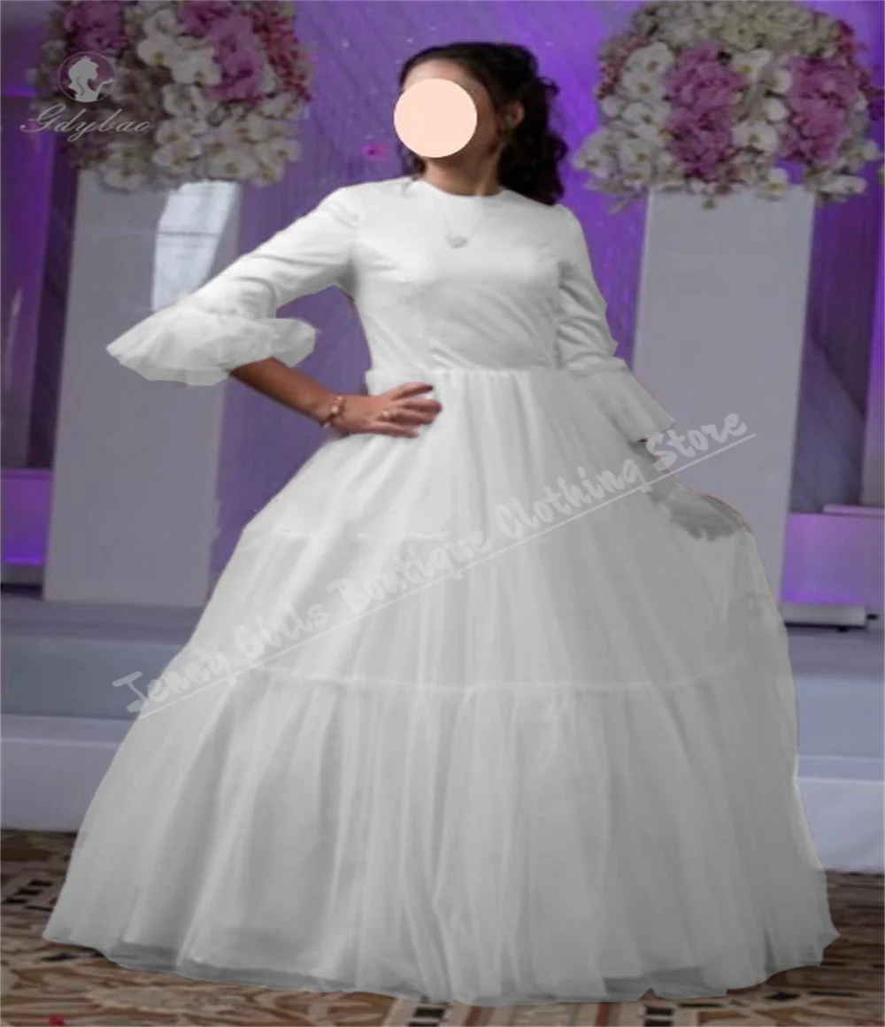 

White Elegant Customize Wedding Flower Girl Dress Fluffy Mesh First Communion Princess Birthday Banquet Piano Performance