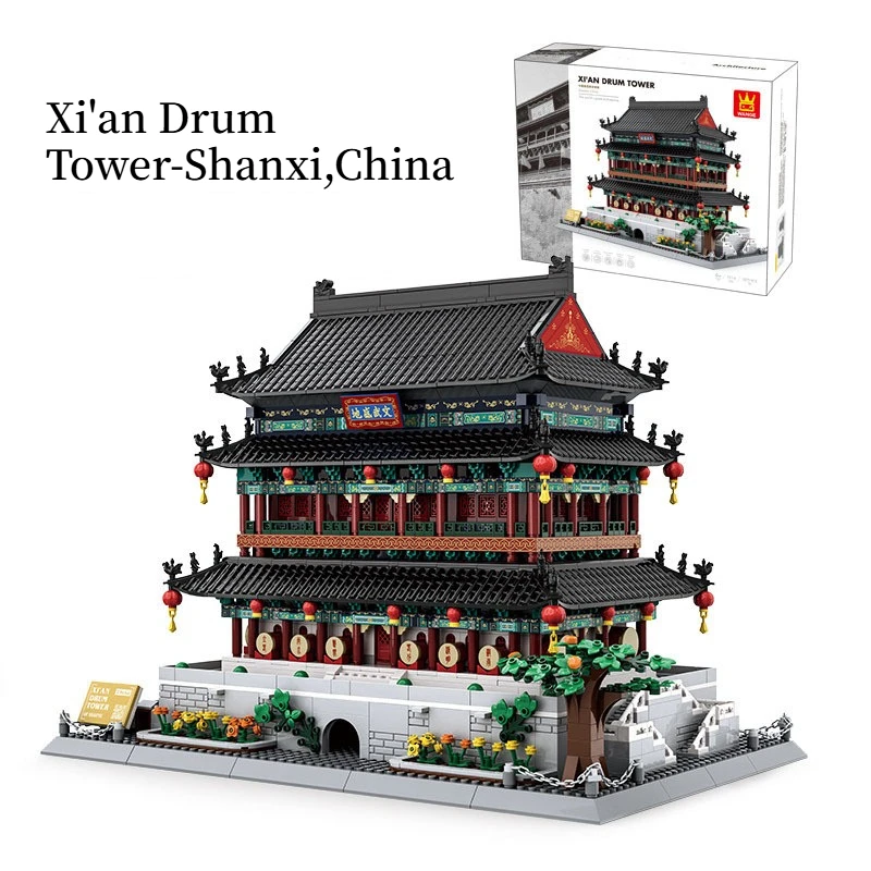 

1872PCS Creative Xi'an Drum Tower-Shanxi,China Model Building Blocks Architecture Construction Bricks Toy Gift For Adult Kids