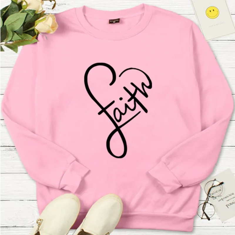 Love Faith Digital Print Creative Simple Casual Crew-neck Hoodie Aesthetic  Sweatshirts  Clothes  Sweatshirt