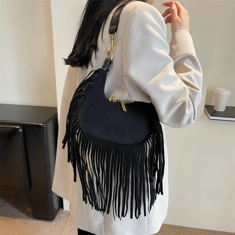 Luxury Brand Tassel Armpit Bags for Women High Quality PU Shoulder Bag Cute Purses and Handbags Designer Hand Bag