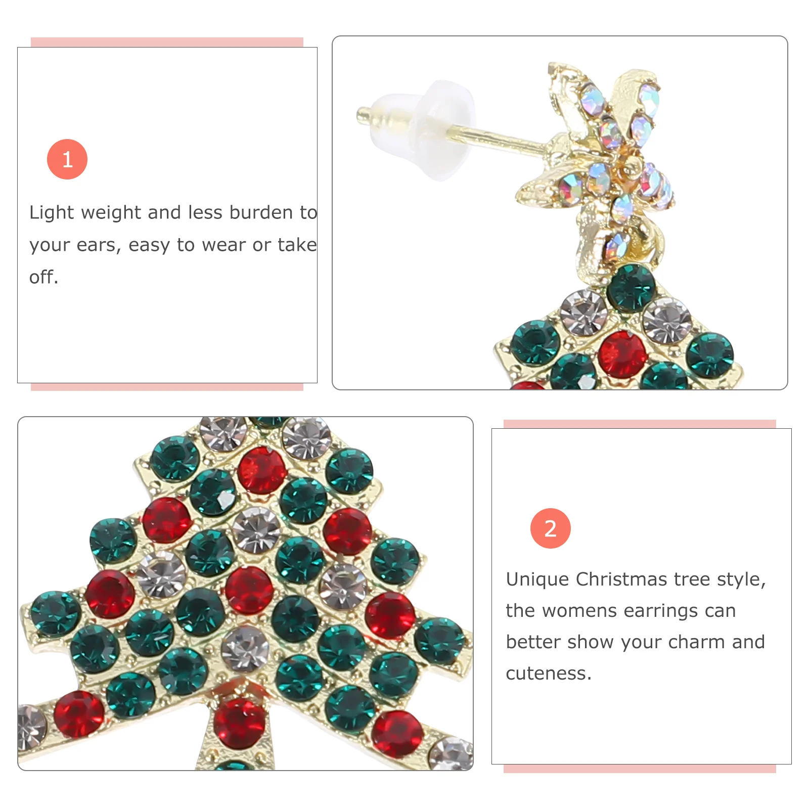 

1Pair Christmas Tree Ear Studs Lightweight Durable Earrings for Women Christmas Holiday Festival Fashion Jewelry Accessory
