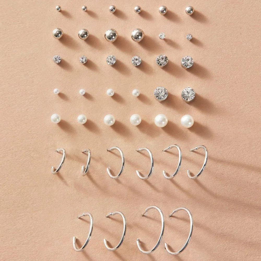 Earrings 20 Pairs Set Faux Pearl Zircon Hoop Vintage Minimalist Creative for Women Daily Party Durable Lightweight