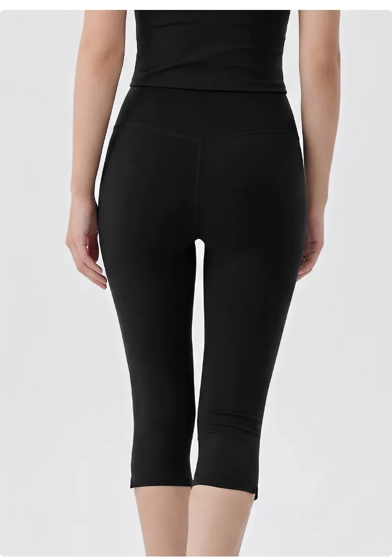 Damen Capri-Trainingsleggings mit hoher Taille, ultraweiche, atmungsaktive, elastische Fitnesshose für Yoga, Pilates, Laufen und Fitnessstudio – Detail 10