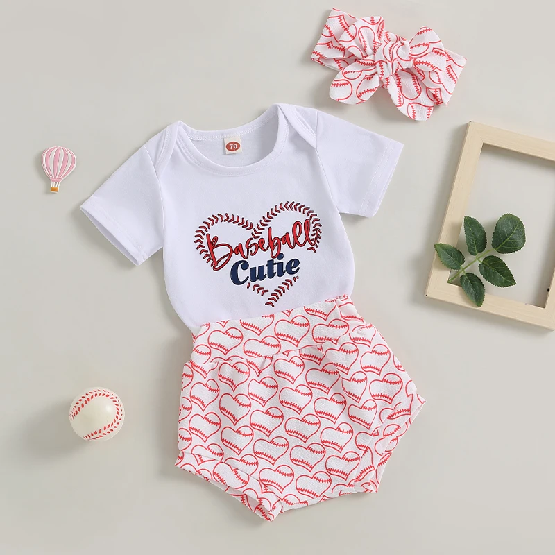 

BOIBOKOKO Baby Girl Baseball Outfit Short Sleeve Little Sister Biggest Fan Romper Baseball Shorts Pants 3PCS Summer Clothes