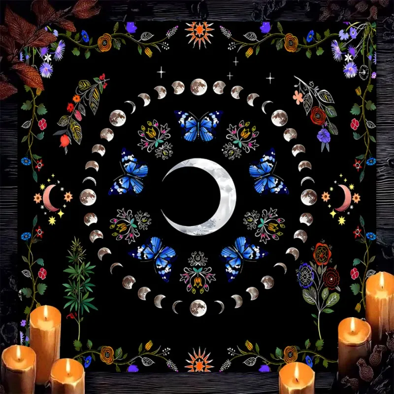 VIKAMA Tarot Tablecloths, Board Game Decorative Fabrics, Mandala Moon Phase Flower Butterfly Tablecloths Tarot, Home Decoration