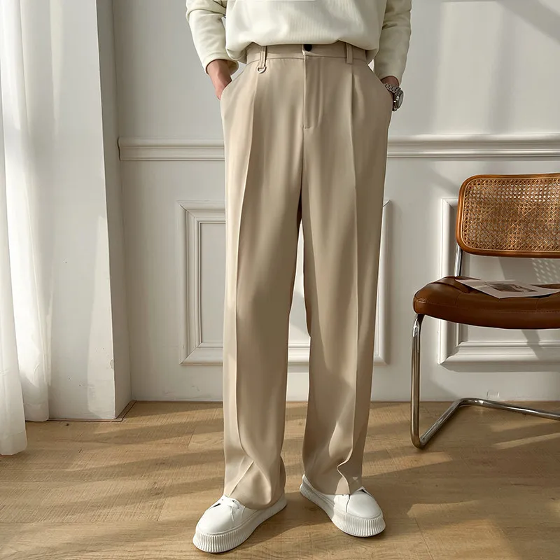 

Men's Black Straight Leg Suit Pants Draped Loose Casual High-End Sensation Small West Pants Trendy Long Trousers Fashionable ...