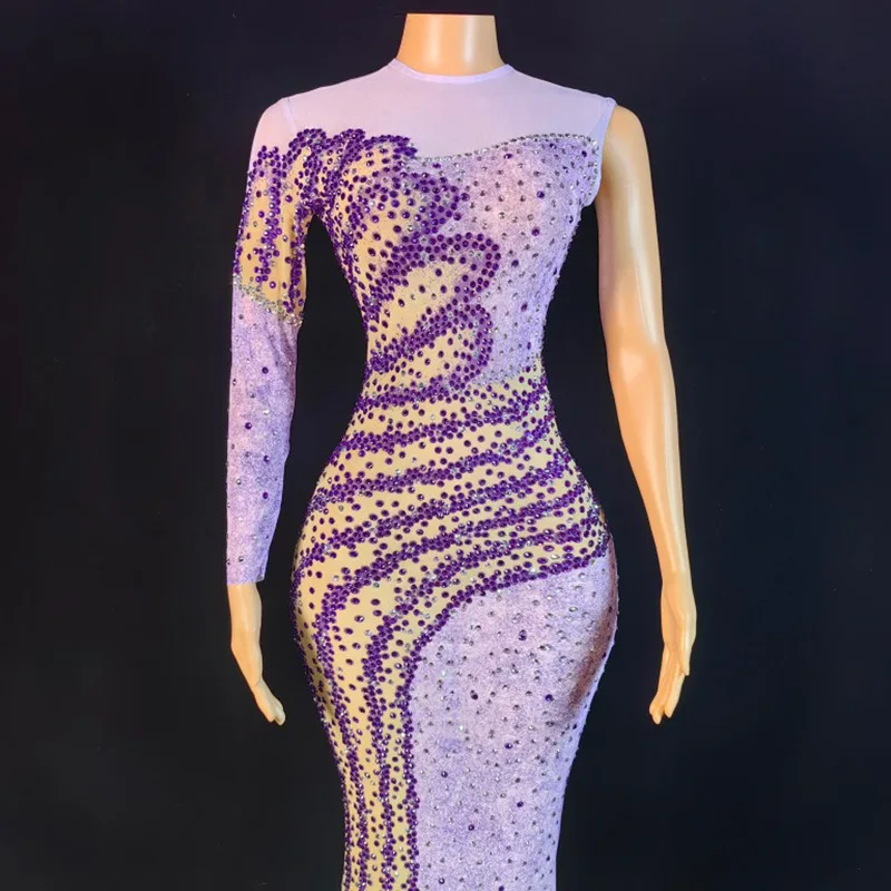 เพชรสีชมพูยาวเสื้อผ้าไนท์คลับบาร์ปาร์ตี้ SLIM FIT ชุดนักร้องรุ่น Catwalk จัดเลี้ยง PARTY Dresses สําหรับผู้หญิง Elegant PARTY