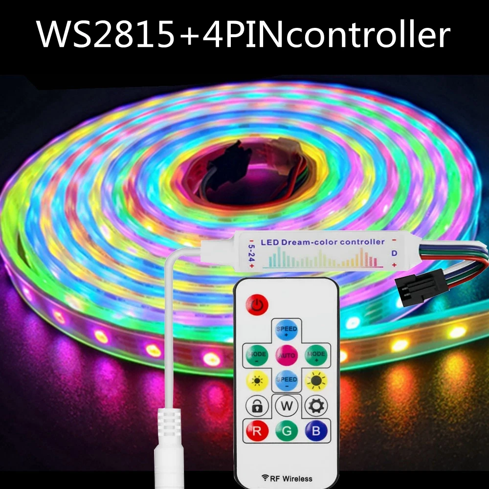WS2815 RGB LED addressable light strip with 4PIN14 key controller kit black and white PCB 1M/5M 30/60/144LED/M IP30/65/67 DC12V
