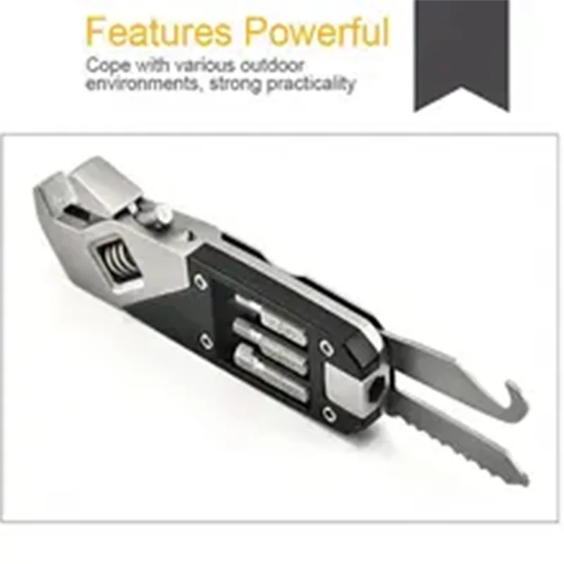 B69C 17-In-1 Stainless Steel Adjustable Wrench Foldable Pocket Multi Tool Multifunctional Spanner Screwdriver Bits Kit Durable B