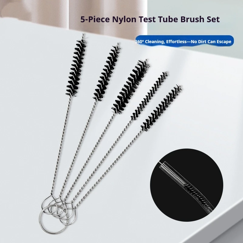 5Pcs Multi-Size Nylon Tube Cleaning Brush Set for Test Tube Bottle Straw Pipe - Efficient Cleaner Brushes