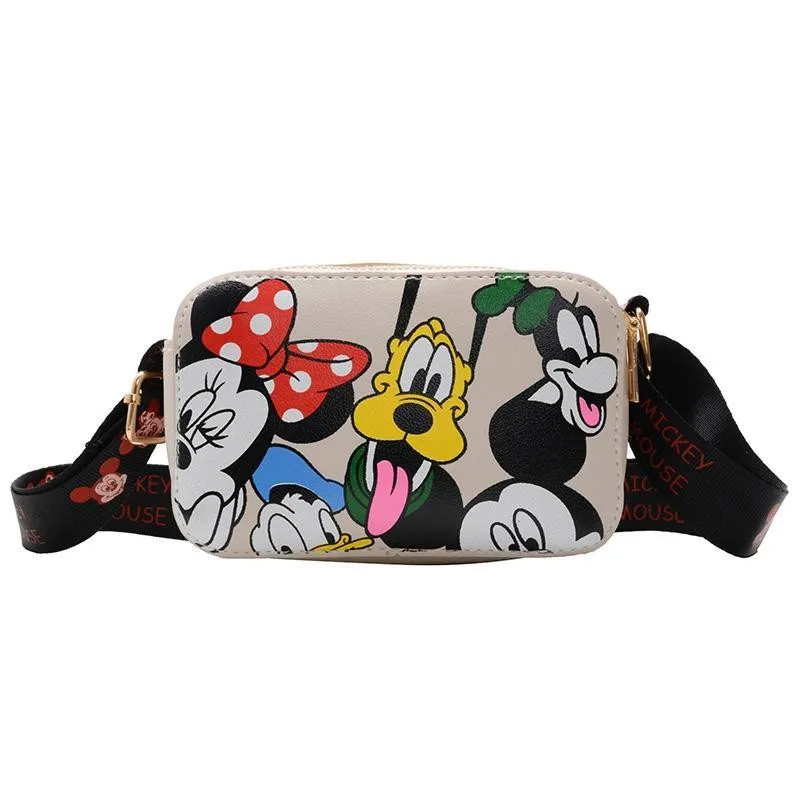 Disney Brand Children Bags Casual Fashion Mickey Print Cute Messenger Bags Girls Boys PU Skin Cartoon One Shoulder Crossbody Bag