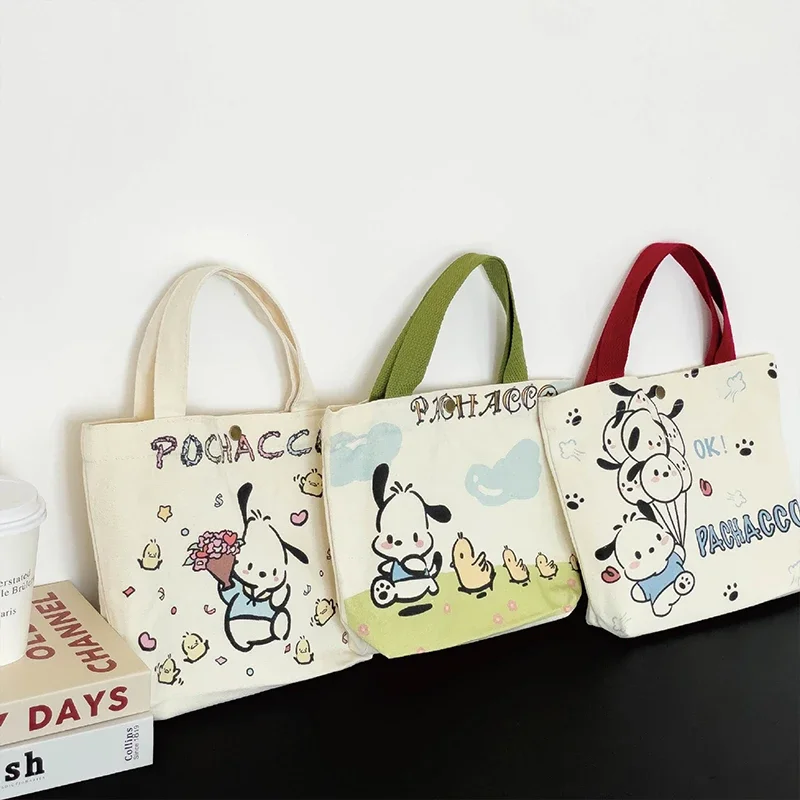 Sanrio Canvas Bag Kawaii Pochacco My Melody Cartoon Cute Student Handbag Book Shopping Large Capacity Storage Bags Toys Girls