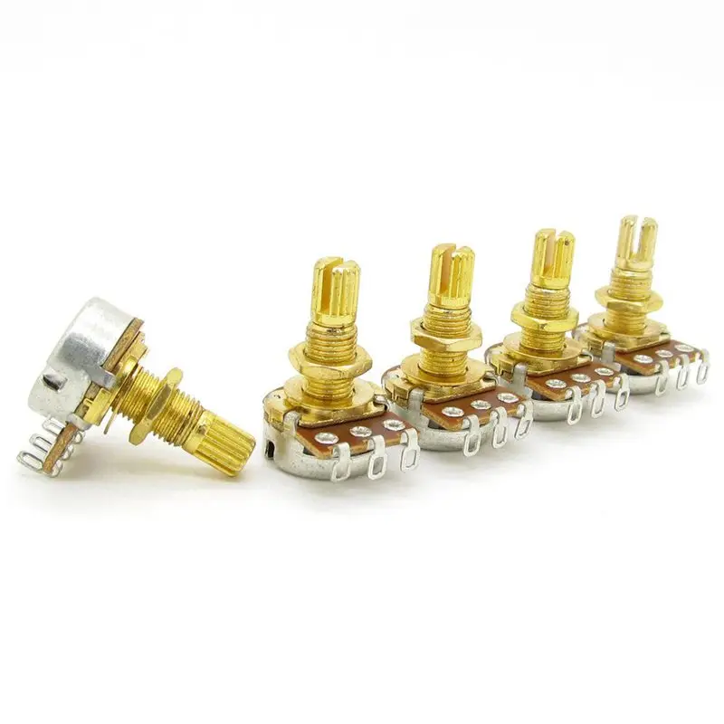 Guitar Potentiometer Audio Volume&Tone Pots Switch Control A500k Split Shaft Taper Potentiometers Gold Pack Of 5