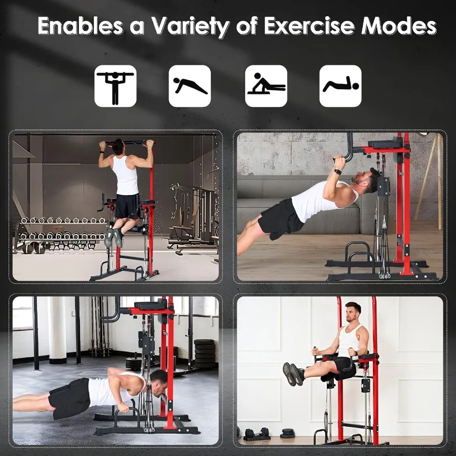 Power Tower Dip Station Pull Up Bar for Home Gym Multi-Function Adjustable Height Strength Training Workout Equipment