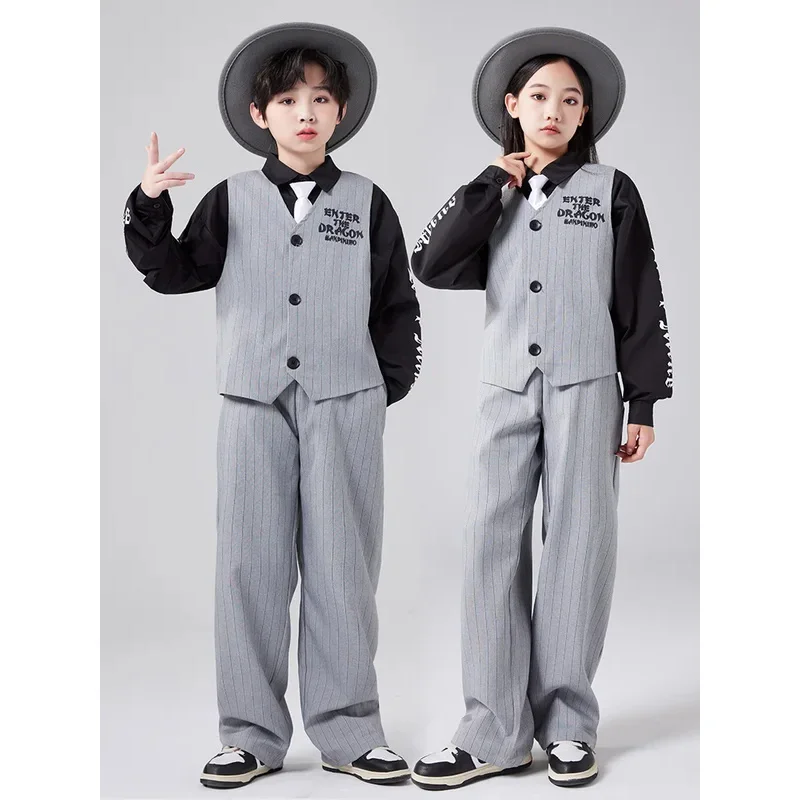 Traje de actuación para niños, traje de escenario para ropa de baile de hip hop, chalecos de baile callejero de Jazz para niños y niñas